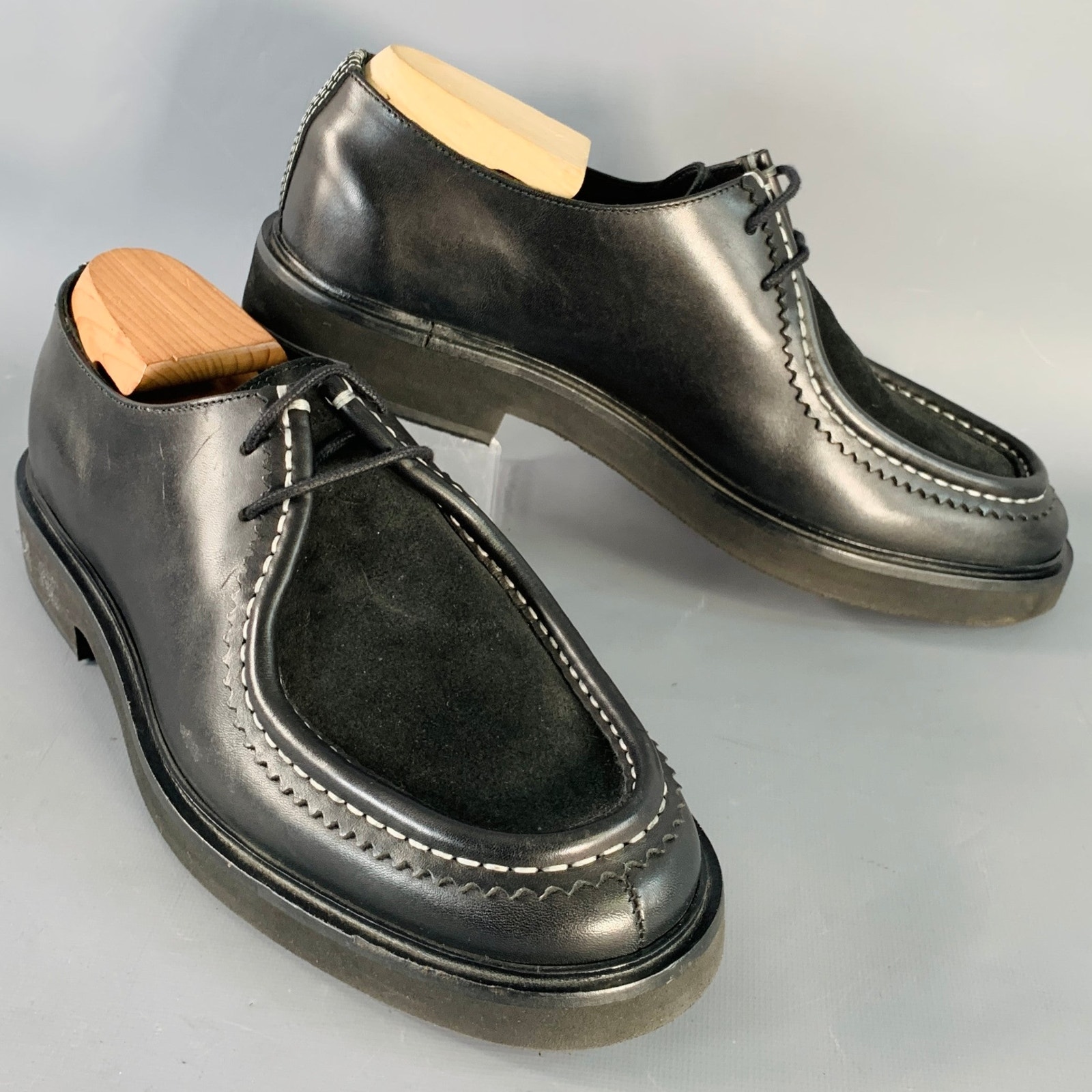 Ps By Paul Smith Black Contrast Stitch Leather Split Toe Moccasin Lace-Up Shoes
